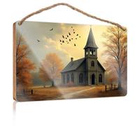 Letreros de madera para porche con texto en inglés "Serenity: A Church In The Woods" (23 x 35 cm)