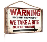 Letreros de Mancave y decoración de advertencia de seguridad proporcionada por We Take A Bite Out Of Crime, divertidos letreros de cocina para decoración de otoño al aire libre (20 x 30 cm)