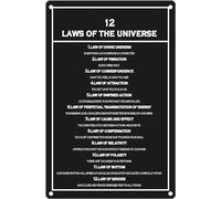 Letreros de metal con cita motivacional, 12 leyes del universo, placa vintage, póster retro, decoración de pared, decoración divertida para el hogar, cocina, 12 x 8 pulgadas