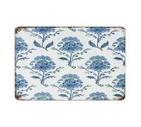 Letreros de metal con diseño de flor mogol en azul para exteriores, 30,5 x 45,7 cm, personalizable, para casa, patio, hombre, decoración de cueva, placa de metal étnica, floral, bohemia, para oficina