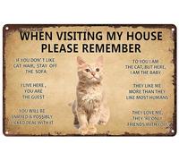 Letreros de metal con diseño de gato con texto en inglés "When Visiting My House Please Remember", decoración de pared vintage, diseño vintage original, póster de metal de estaño, póster decorativo de