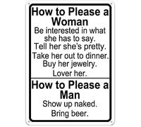 Letreros de metal con texto "Cómo complacer a una mujer y a un hombre", divertidos y vintage, para decoración de pared, póster de hierro para casa, granja, bar, cafetería, pub, garaje, cueva de hombre