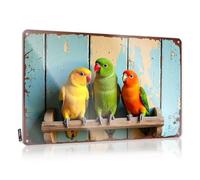 Letreros de metal con texto en inglés "Funny Man Cave Signs" con loros encaramados en un estante de madera rústica, decoración vintage divertida para hombres (20 x 30 cm)