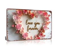 Letreros de metal con texto en inglés «Love You Forever: A Heartfelt Floral Declaration», letrero de estaño divertido para decoración del hogar, reglas de bar (30 x 40 cm)