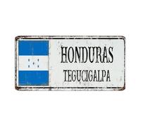 Letreros de metal decorativos con bandera de Honduras y calle de la ciudad de 6 x 12 pulgadas, para jardín, decoración del hogar, garaje, letrero de recuerdo de país nacional para puerta