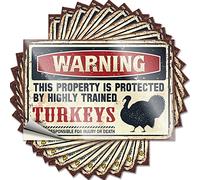 Letreros de metal decorativos con texto en inglés "Warning This Property is Protected by A Highly Trained Turkey", 10 piezas divertidas para el hogar, bar, letreros de metal para garaje (8 x 12 cm)