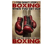 Letreros de metal divertidos con texto en inglés "Boxing You Get Old Signs" regalo para los amantes del boxeo, arte de pared, impresiones artísticas de boxeo, decoración de pared de boxeo, letrero de