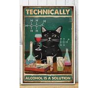 Letreros de metal divertidos para exteriores, letrero de metal con texto en inglés "Technically Alcohol is A Soulution", letrero de metal retro para decoración de pared del hogar, café, 8 x 12