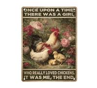 Letreros De Metal Érase Una Vez Una Niña A La Que Le Encantaban Las Gallinas. Gracioso Carteles De Pared De Metal Retro Placa De Decoración De La Casa para Taberna Karaokes Hogar 30X20Cm