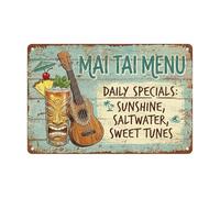 Letreros De Metal Menú De MAI Tai para Fiesta De Cócteles Tropicales Sunshine Saltwater Dulces Melodías Divertidas Carteles De Metal Clásico Afiche Placa De Metal para Hogar 30X20Cm