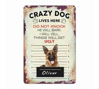 Letreros De Metal No Toques Al Perro. Aquí Vive Un Perro Loco. Gracioso Cartel De Placa Divertidos Placa De Metal Pared Arte para Cafeterías Cocina Jardín 30X20Cm