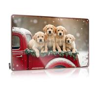 Letreros de metal para adultos con texto en inglés "For Man Cave Four Cute Puppies In A Red Truck On Christmas Morning Christmas" (20 x 30 cm)