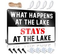 Letreros de metal para bar en casa con texto en inglés "What Happens At The Lake Stays At The The" (20 x 30 cm)