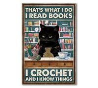 Letreros de metal para cueva de hombre, letrero de metal con texto en inglés "I Read Books I Crochet And I Know Things", letrero de metal retro para decoración de pared de café del hogar, 8 x 12