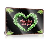 Letreros de metal para el hogar, bar, con texto en inglés "Heartfelt Greetings: Thealos And You", letrero de lata de metal para oficina (20 x 30 cm)