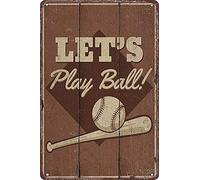 Letreros de metal para entusiastas del béisbol, póster retro de hojalata "Let's Play Ball", decoración para el hogar, club al aire libre, garaje, placa decorativa de pared de 8 x 12 pulgadas