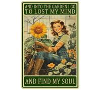 Letreros de metal para jardín con texto en inglés "Garden Girl And Into The Garden I Go To Lose My Mind" para jardinería, patio, decoración de pared al aire libre, 12 x 16 pulgadas