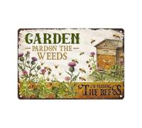 Letreros De Metal Para Pared Jardín De Abejas. Perdonen Las Malas Hierbas, Estoy Alimentando A Las Abejas. Gracioso Cartel De Hierro Retro Placa De Decoración De La Casa Para Baño 30X20Cm
