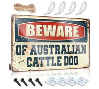 Letreros de metal para puerta de dormitorio, con texto en inglés "Beware Of Australian Cattle Dog" (20 x 30 cm)