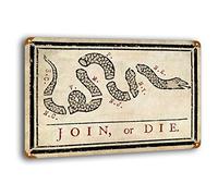 Letreros de metal retro con texto en inglés "Join or Die" para decoración del hogar, póster para casa, casa de campo, cocina, garaje, 12 x 8 pulgadas