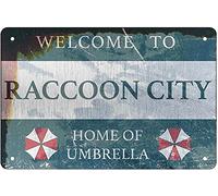 Letreros de metal retro con texto en inglés "Welcome To Raccoon City Home Of Umbrella-Door Decortyle Bararage Hotel Diner Cafe Homeupermarket Farm Sign para el hogar, cueva, garaje, bar, club