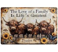 Letreros de metal retro de vaca con texto en inglés "The Love Of A Family Is Life'S Greatest For Gardening Home Kitchen Living Room Outdoor Wall Decor 30.5x40.6 cm