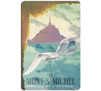 Letreros de metal retro Le Mont-Saint-Michel, Normandía, Francia - Travel by Pierre Fix-masseau C.1937 Letrero para casa, cueva, garaje, bar, cartel, club, decoración de pared, carteles de 8 x 12