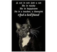 Letreros de metal rústicos con diseño de gato esmoquin, vintage, retro, letrero de metal con texto en inglés "A Cat not Just A Cat He is Sanity Happiness", arte elegante, decoración de pared, placa