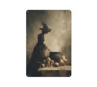 Letreros de metal rústicos de caldero de hierro agitando bruja, decoración de pared para bar, pub, club, cafetería, sala de campo, color blanco, 30 x 20 cm