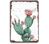 Letreros de metal vintage con diseño de cactus y flores rosadas, estilo retro, carteles de cactus novedosos, decoraciones divertidas, arte en acuarela, hogar, bar, placa de pared de plantas verdes