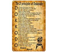 Letreros de metal vintage con los 21 principios de Dokkodo, cartel de lata de Miyamoto Musashi con cita motivacional inspiradora, póster decorativo para el hogar, cafetería, club, oficina, sala de