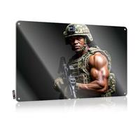 Letreros de metal vintage con texto en inglés "A Soldier In Full Camouflage Gear Holding An Assault Rifle". Letrero de estaño divertido para habitación (30 x 40 cm)