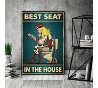Letreros de metal vintage con texto en inglés "Best Seat in The House", decoración de baño de vaquera, diseño de vaquera, póster de estaño antiguo, decoración del hogar, cocina, pared, letreros