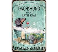 Letreros de metal vintage con texto en inglés "Dachshund & Co. Bath Soap Tin Sign Wash Your Wiener" - Letreros de metal retro para la carretera, para pared, hombre, cueva, 8 x 12 pulgadas, letreros