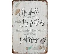 Letreros de metal vintage con texto en inglés "He Shall Cover You With His Feathers And Under His Wings You Shall Find Refuge", póster retro para pared, letrero de lata para bar, pub, cafetería
