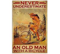Letreros de metal vintage con texto en inglés "Old Man Riding The Bike" Never Underestimate an Old Man with A Bicycle Tin Sign Chic Art Wall Metal Decoration, Funny Place, Gift for Room Office