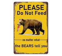 Letreros de metal vintage con texto en inglés «Please Do Not Feed The Bears No Matter What The Bears Tell You», decoración de pared retro, divertido letrero de lata para el hogar, cocina, bar