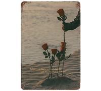 Letreros de metal vintage divertidos de metal retro con flores, decoración artística, póster para colgar en la pared, rosa roja en la playa, decoración para el hogar, cafeterías, pubs, clubes, regalos