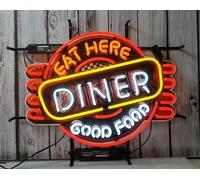 Letreros de neón con texto en inglés "Eat Here Diner Good Food", letreros de neón para bar, club, dormitorio, oficina, hotel, pub, cafetería, luces de pared de PVC, 14 x 17 pulgadas