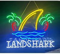 Letreros de neón para decoración de pared, 45,7 x 40,6 cm, diseño de tiburones de tierra, aleta de tiburón, palma, acrílico, cerveza, pub, bar, hecho a mano, luz LED de neón, hecha a mano, de PVC