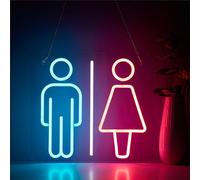 Letreros de neón rosa y blanco para baño para cabello y uñas, letrero de salón de belleza, bienvenida abierta, luces LED de neón para decoración de pared, alimentado por USB (inodoro rosa + azul)