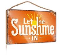 Letreros de oficina divertidos para escritorio, con texto en inglés "Let The Sunshine In". Accesorios de escritorio para hombres, decoración de patio trasero (15 x 28 cm)