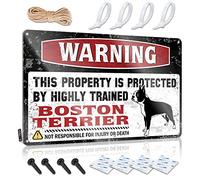 Letreros de pared con texto en inglés "Warning This Property Is Protected By A Highly Trained Boston Terrier", para habitación de niños, letreros divertidos para el bar del hogar (20 x 30 cm)