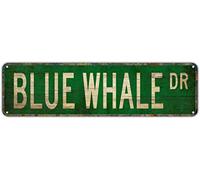 Letreros de pared de decoración vintage, ballena azul, ballena azul, regalo de ballena azul, ballena azul, 16 x 4 pulgadas, letrero de lata de metal para vida al aire libre, decoración rústica de bar,