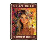 Letreros De Pared De Estaño Alma De Flores Salvaje Hippie Clásico Cartel De Placa Divertidas Placa De Metal para Dormitorio Taberna Sala De Estar 30X20Cm
