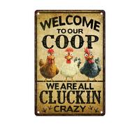 Letreros De Pared De Estaño ¡Bienvenidos A Nuestro Gallinero! ¡Estamos Todos Locos por El Cacareo! Nostálgico Cartel De Placa Retro Placa De Pared Póster para Patio Aula Al Aire Libre 30X20Cm