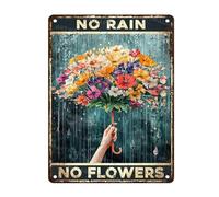 Letreros De Pared De Estaño Paraguas, Sin Lluvia No Hay Flores. Casa De Campo. Artística Cartel De Metal Nostálgico Signo De Pared para Karaokes Playa Pub 30X20Cm