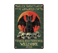 Letreros De Pared De Estaño Santuario De Gatos De Salem para Amantes De Los Gatos Retro Carteles De Metal Divertidas Placas De Metal para para Bar Cafeterías Sala De Juegos 30X20Cm