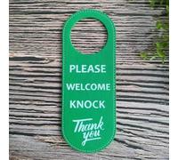 Letreros de piel sintética de doble cara para puertas con texto en inglés "Do Not Disturb And Quiet Labels for Various Occasions" (verde, por favor, bienvenido)