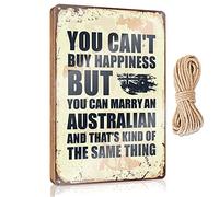 Letreros de primavera para decoración del hogar con texto en inglés "You Can'T Buy Happiness But You Can Marry An Australian", divertidos letreros de madera para decoración de pared de baño (20 x 30